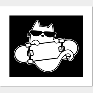 Cat and Skateboard Skateboarding Cat Outline Posters and Art